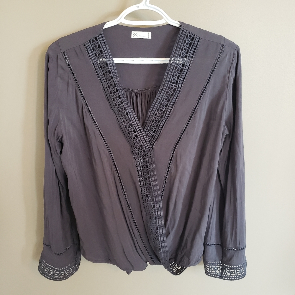Boho Faux Wrap Top w/ crochet …